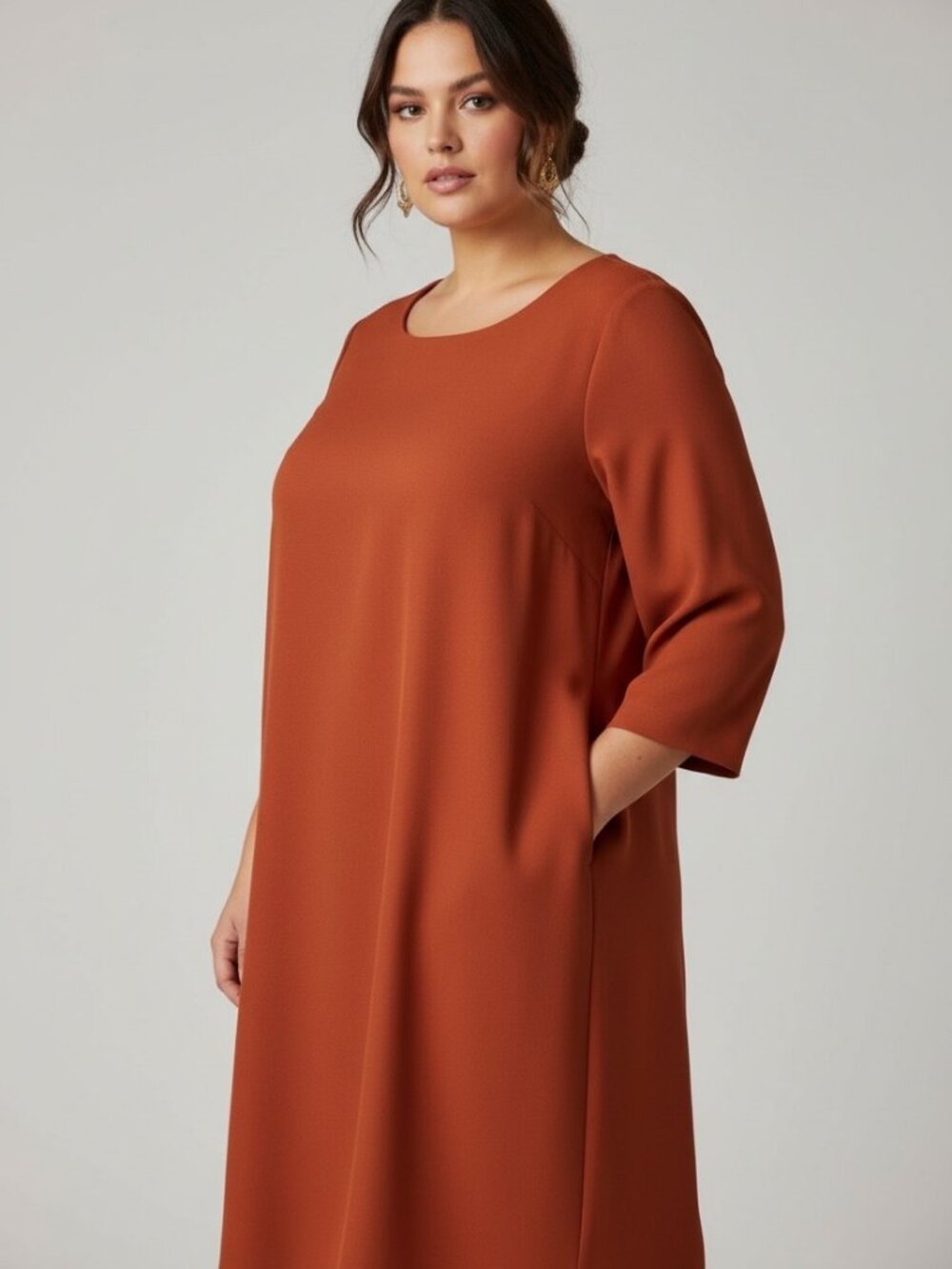 MM Lafleur Rust Terracotta Shift Dress 3/4 Sleeve Workwear Quiet Luxury XL